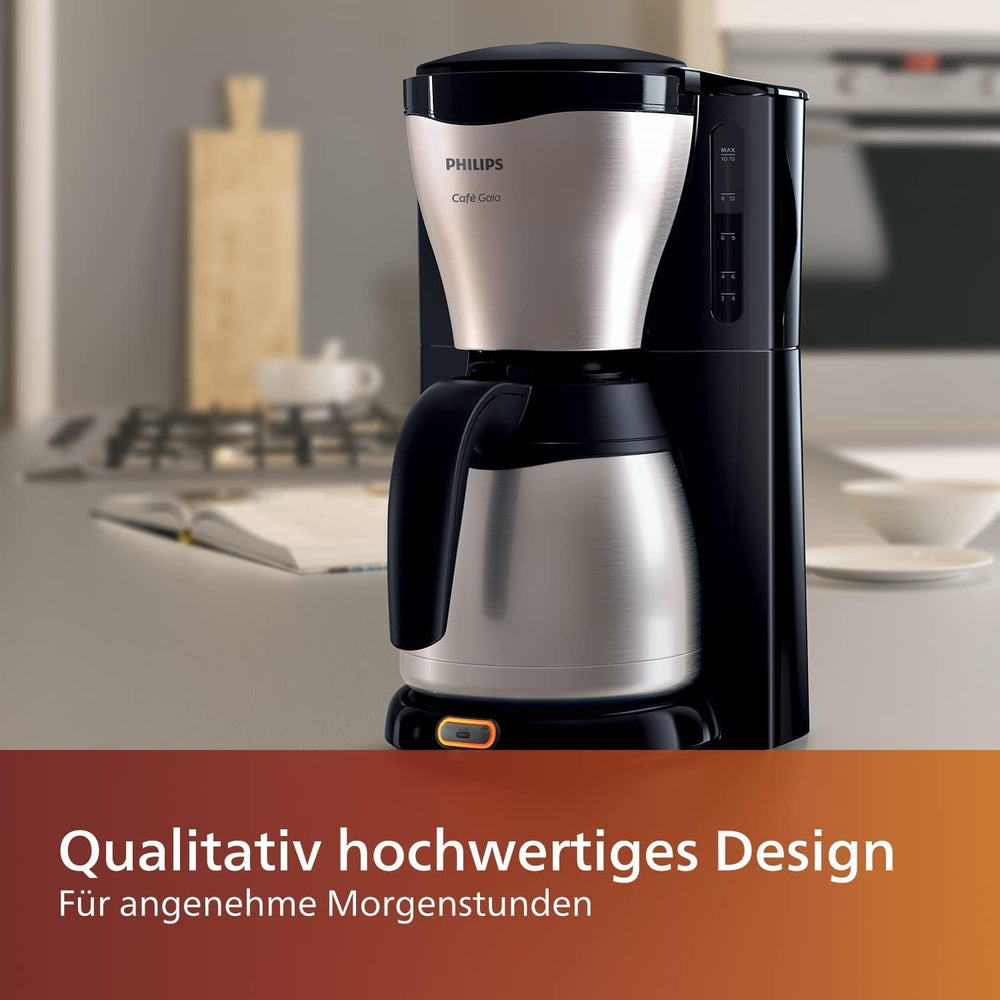 Espressor cu filtru PHILIPS Café Gaia – Carafă termos din oțel inoxidabil, sistem anti-picurare, aromă intensă, oprire automată, 1300 ml, negru (HD7546/20)