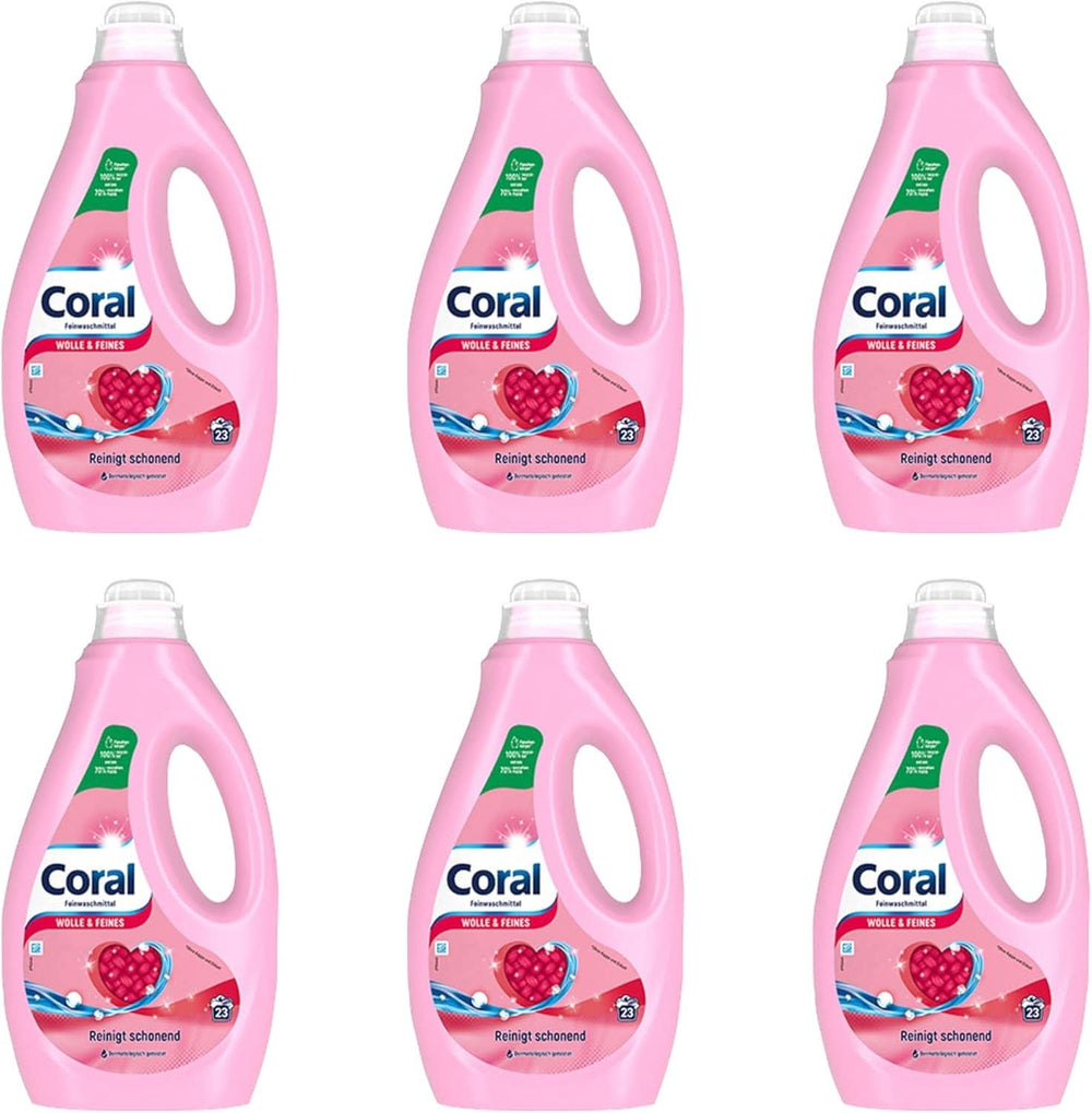 Coral detergent lichid delicat pentru lână și rufe delicate, 23 spalari, 1,15 litri Detergenti Rufe Naty Shop Set 6 x 1.15 litri
