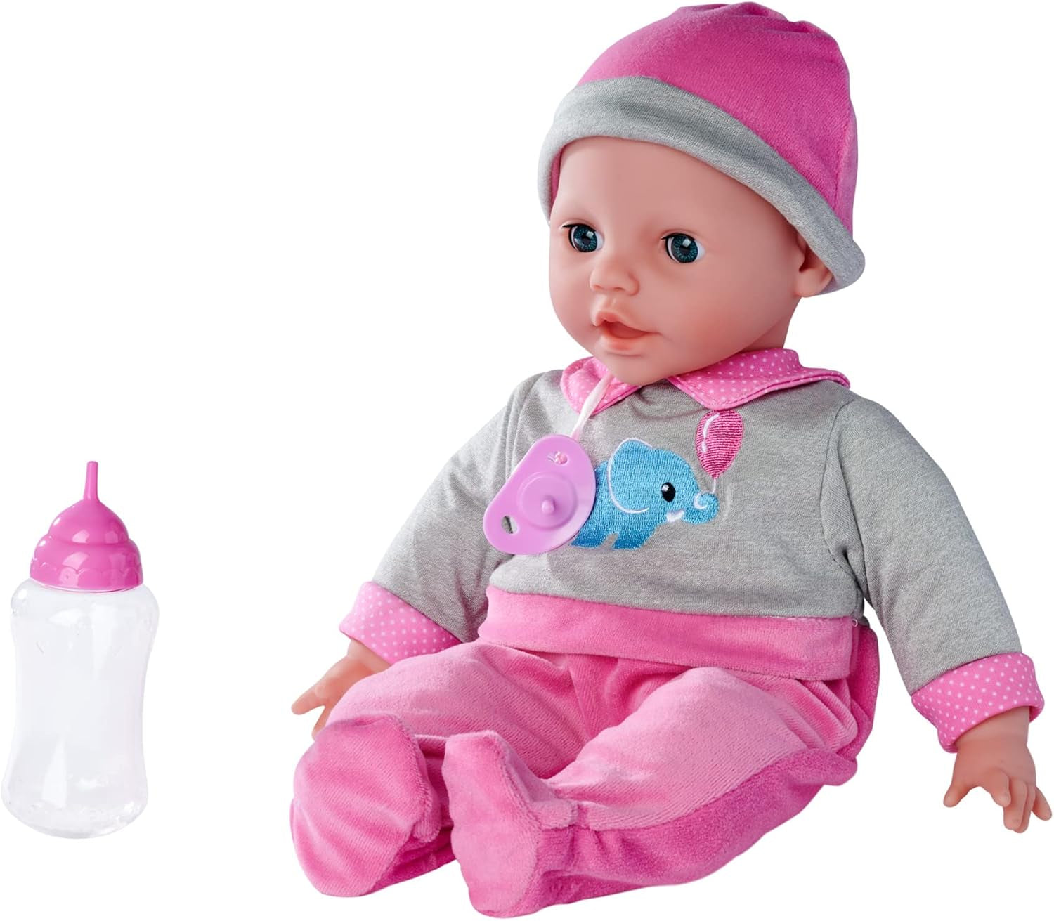 Simba 105140066 - Laura Interactiv, Weichkörperpuppe mit Schlafaugen, brabbelt bei Bewegung, trinkt von Flasche und schläft EIN, 40cm, Babypuppe ab 2 Jahre