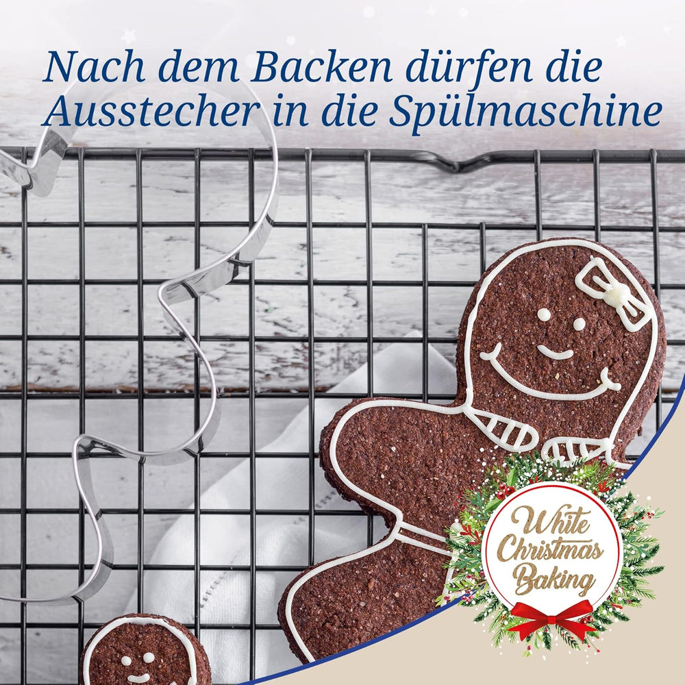 Set de 3 forme de biscuiți Dr. Oetker cu omuleț de turtă dulce – Forme de biscuiți White Christmas Baking – Forme de biscuiți din oțel inoxidabil pentru Crăciun