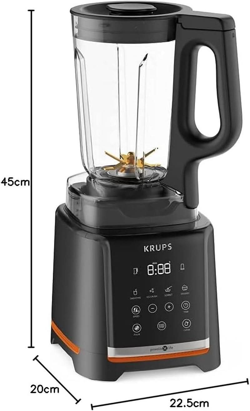 Krups Highspeed- Standmixer Infinymix KB9158 | 1600 W | 5 Automatische Programme + Manuelle Einstellung | Tritanbehälter | Inkl. Rezeptheft | Smoothies, Shakes, Crushed Ice | Schwarz Bucatarie Naty Shop