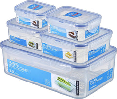 LocknLock PP Classic set borcan pentru depozitarea alimentelor 5pcs | 180ml, 350ml, 600ml, 870ml, 3.6L | 100% etanș la aer și apă | fără BPA | organizator pentru congelator și frigider | sigur pentru mașină de spălat vase și microunde Cutii depozitare alimente Naty Shop Pătrat 5pcs.