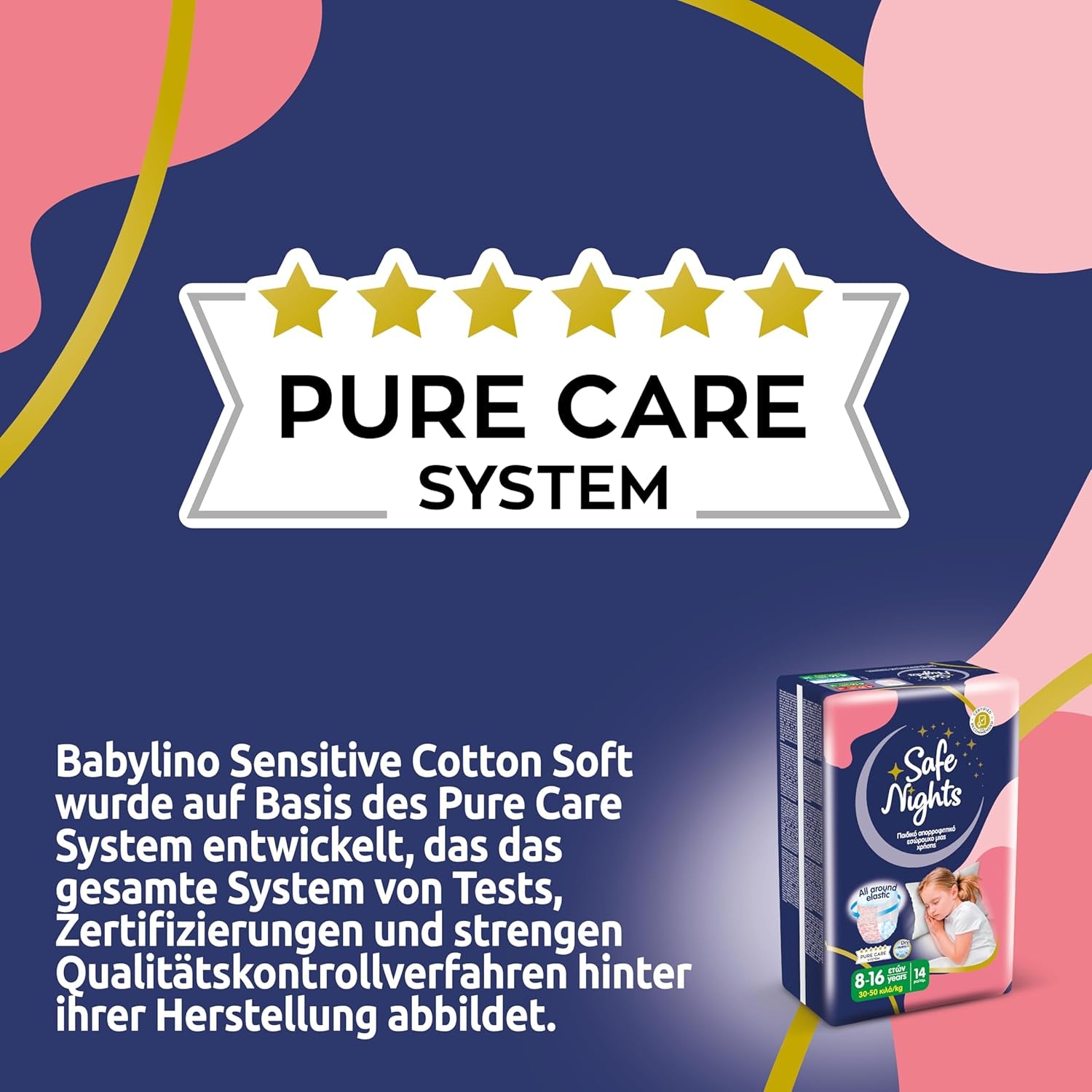 Safe Nights Girl, chiloți absorbanți de noapte pentru fete cu vârsta cuprinsă între 8 și 16 ani (30-50 kg), 14 bucăți