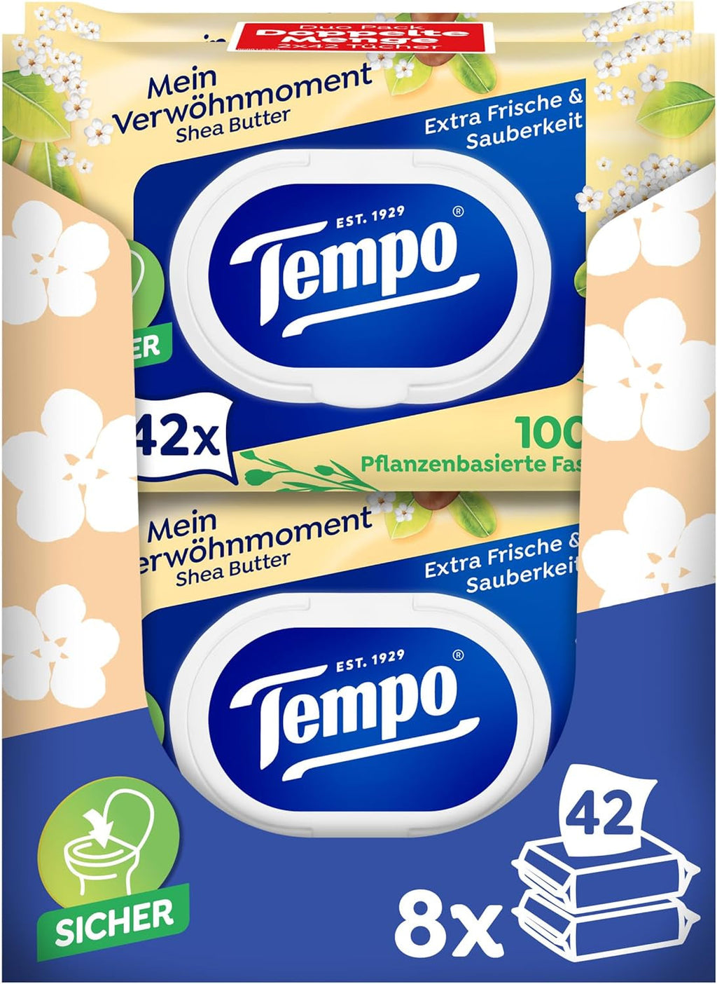 Șervețele igienice umede Tempo Avocade & Shea Butter, 16 pachete, megapack, 8 bucăți, 42 de șervețele