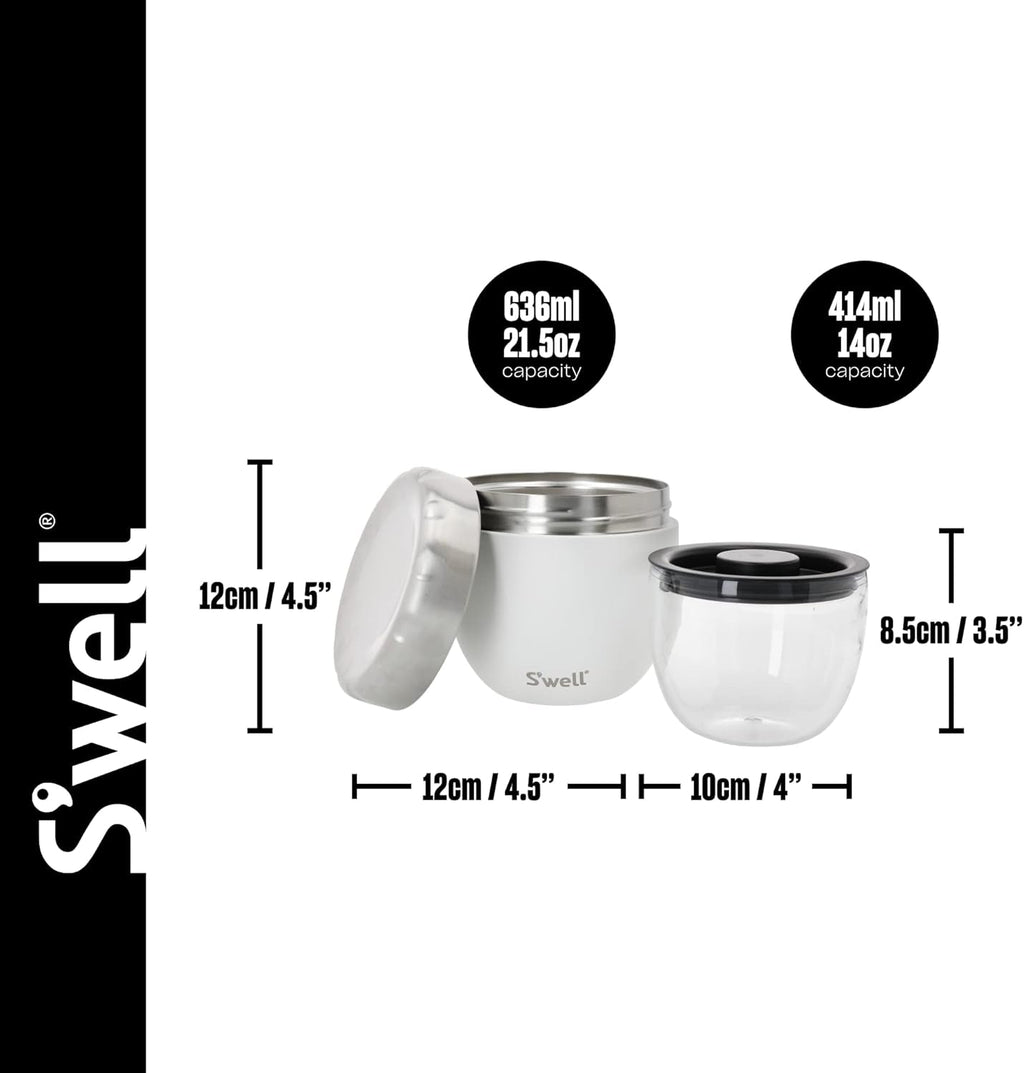 Bol pentru mâncare Eats 2 în 1 cu capac cu șurub, 636 ml, piatră de lună, sticlă pentru mâncare izolată triplu și etanșă pentru până la 11h rece/7h caldă în timpul călătoriilor Cutii depozitare alimente Naty Shop