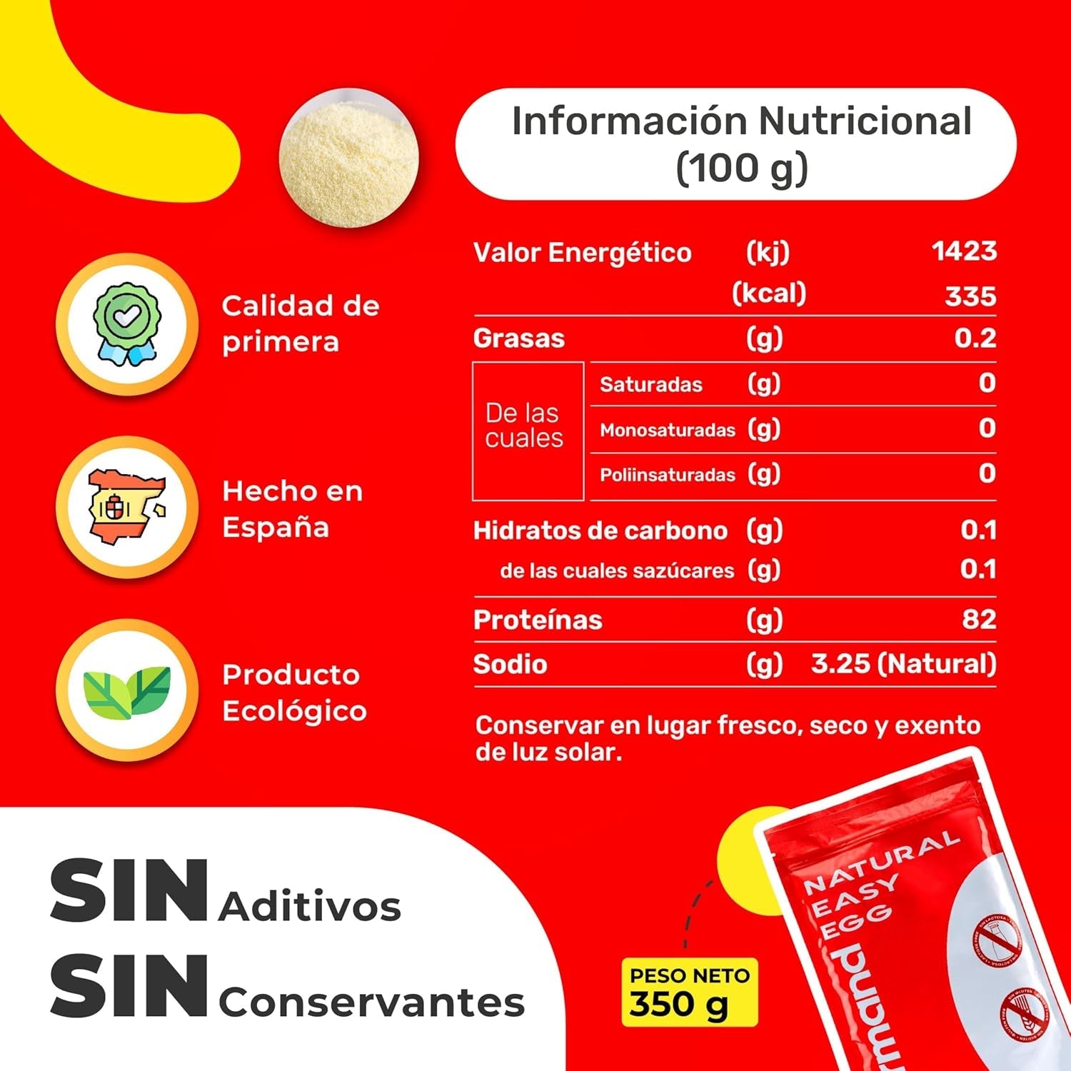 Eiklarpulver (350 g) | Getrocknetes Eiklar Pulver | Eialbumin für Backen & Kochen | Ohne Zusatzstoffe | Laktosefrei | Zip-Beutel Verpackung
