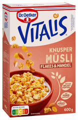 Dr. Oetker Vitalis Crunchy Flakes: Musli crocant cu fulgi de porumb și bucăți de migdale, pachet de 5 (5 x 600g)