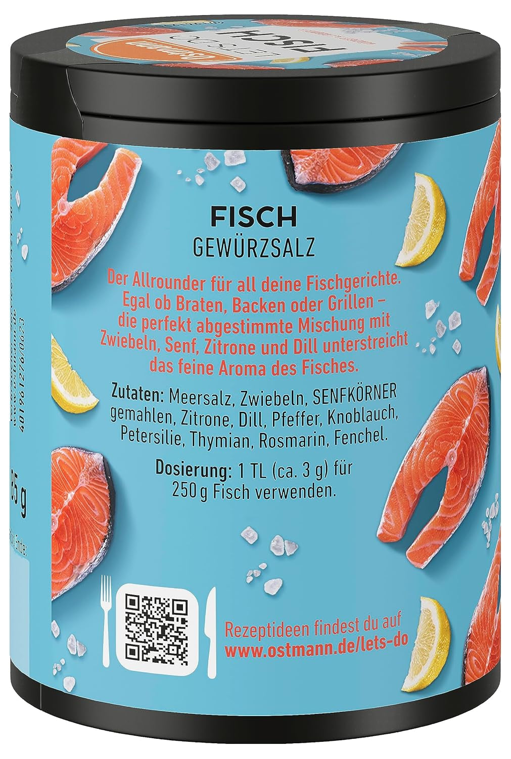 Ostmann Gewürze - Let's Do Fisch Allrounder | Gewürzsalz für Bratfisch, Flammlachs und Meeresfrüchte | Würziger Allrounder mit Senf, Zitrone und Dill | 85 g in recyclebarer Metalldose