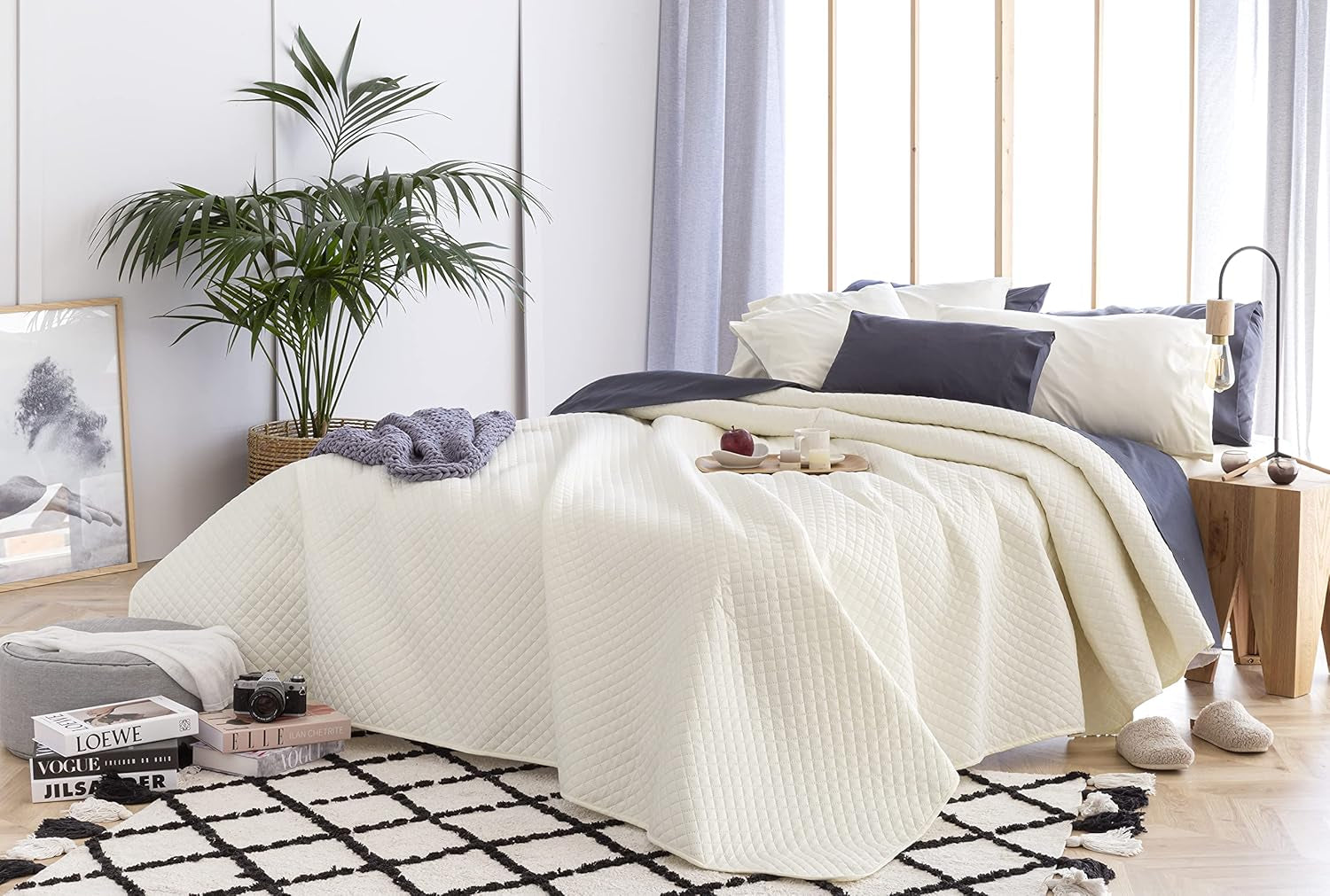 Cuvertură de pat Todocama Fine Boutique cu model Diamond, pentru primăvară, vară, toamnă și iarnă, 100% microfibră extra moale, cuvertură de pat multifuncțională, 105-200 X 260 cm, bej Paturi si Cuverturi Besuche den Todocama-Store