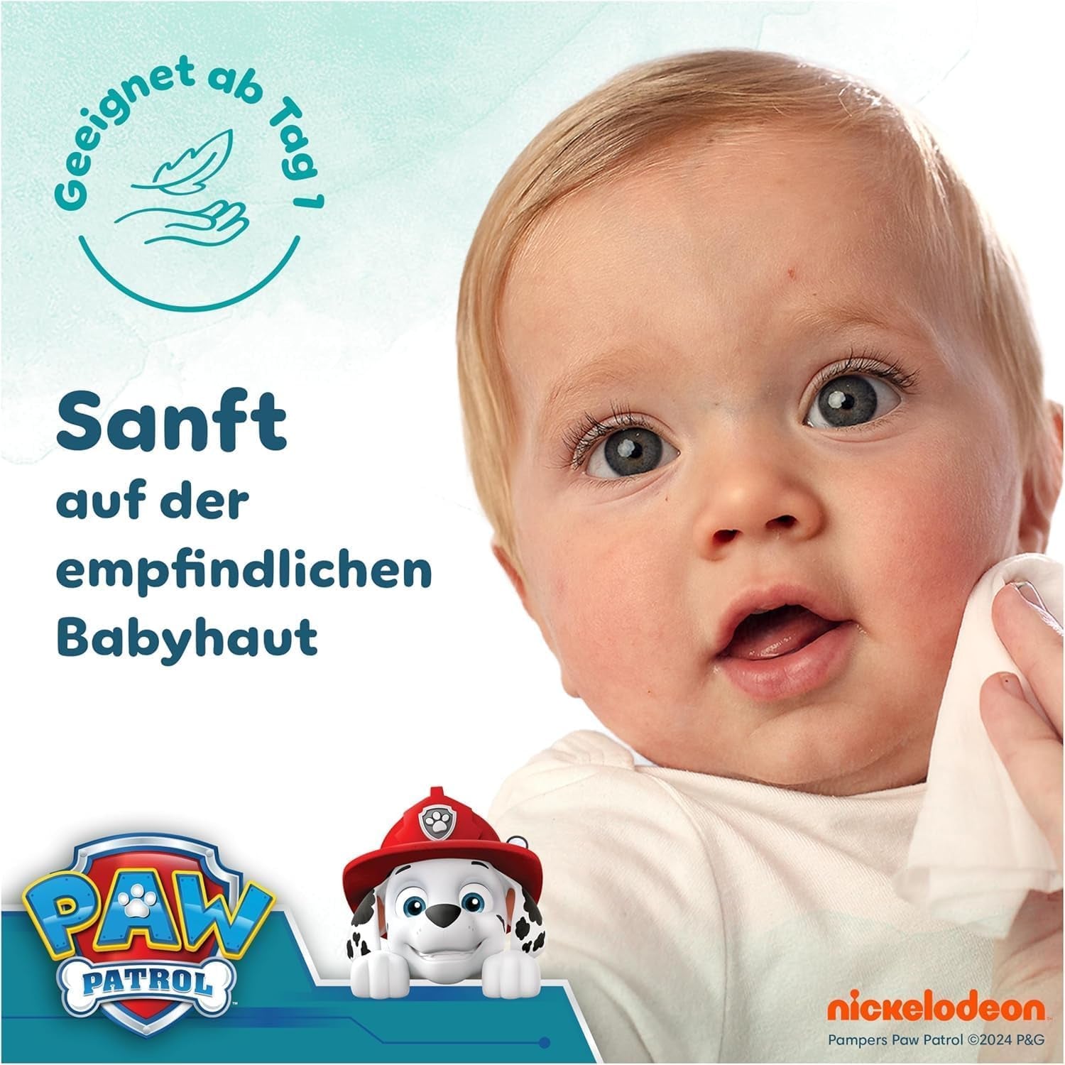 Șervețele umede Pampers Harmony Aqua pentru bebeluși, Patrula Cățelușilor, 15 pachete a câte 48 de șervețele, 720 de șervețele umede pentru bebeluși care ajută la restabilirea echilibrului natural al pH-ului pielii, loțiune ușoară cu 99% apă