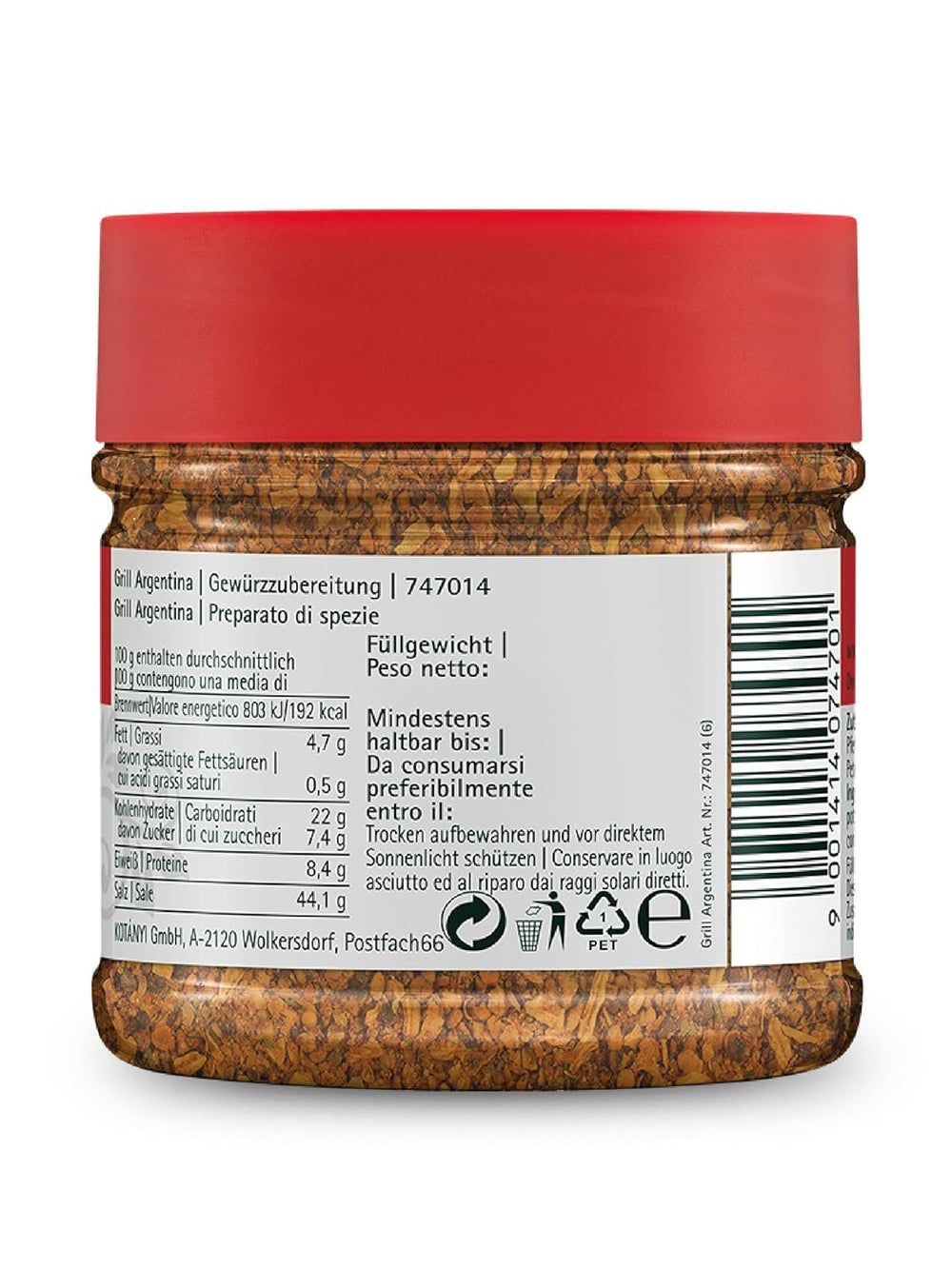 Kotanyi Gourmet Grill-Argentina Gewürzzubereitung, mit Paprika, Pfeffer, Koriander und mehr, fruchtig-pikant, 400ccm, 285 g
