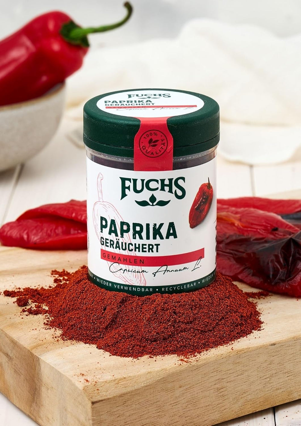 Fuchs Gewürze - Paprika geräuchert gemahlen - rauchiger Geschmack für BBQ, Gulasch oder Tofu - natürliche Zutaten - 60 g in wiederverwendbarer, recyclebarer Dose