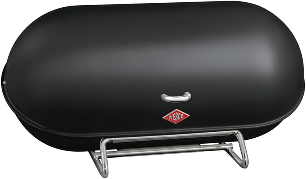 Coș pentru pâine WESCO Breadboy cu capac articulat fără zăngănit, de culoare roșie, din tablă de oțel acoperită cu pulbere, găuri de ventilație și mâner robust Cutii depozitare alimente Naty Shop Negru mat