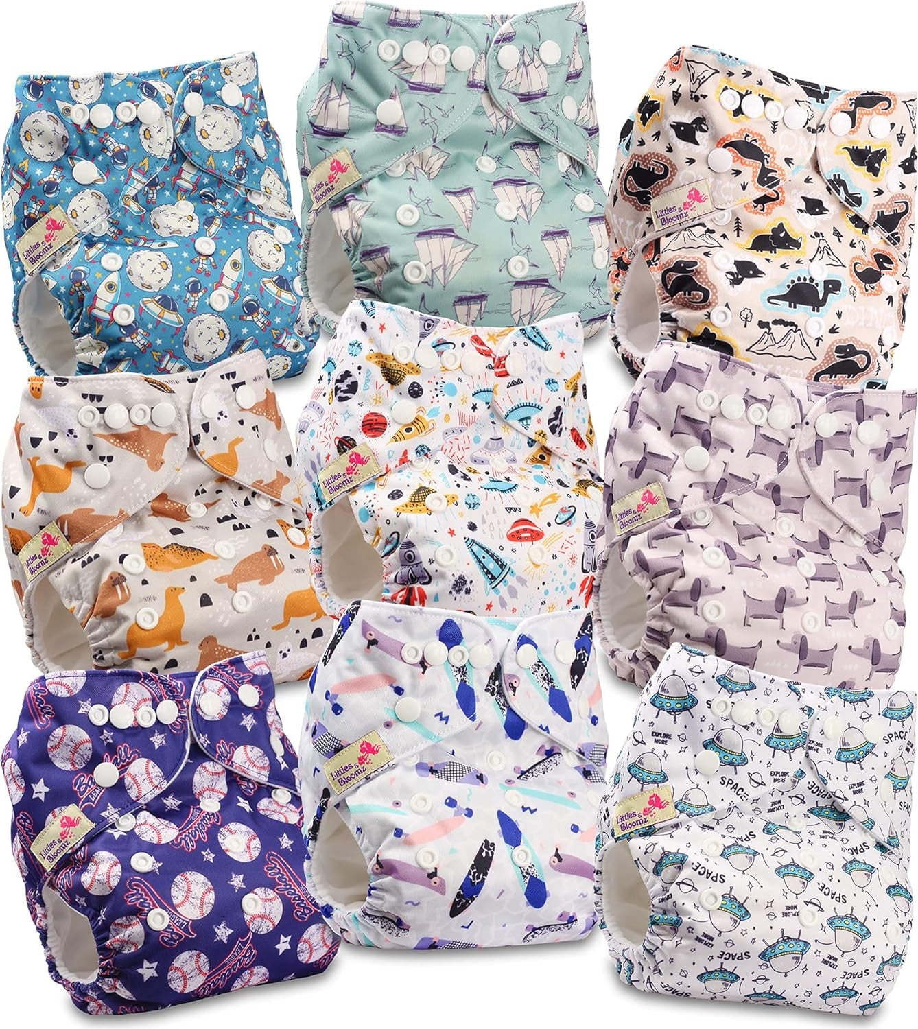 Scutec reutilizabil Littles and Bloomz FLP2-0406, cu capsă standard, 4 scutece