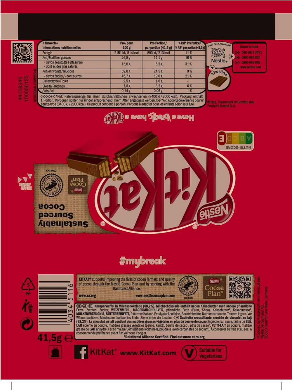 Batoane Nestlé Classic Chocolate, Batoane crocante cu ciocolată cu lapte și napolitană crocantă, pachet de 48 (24 x 41,5 g)