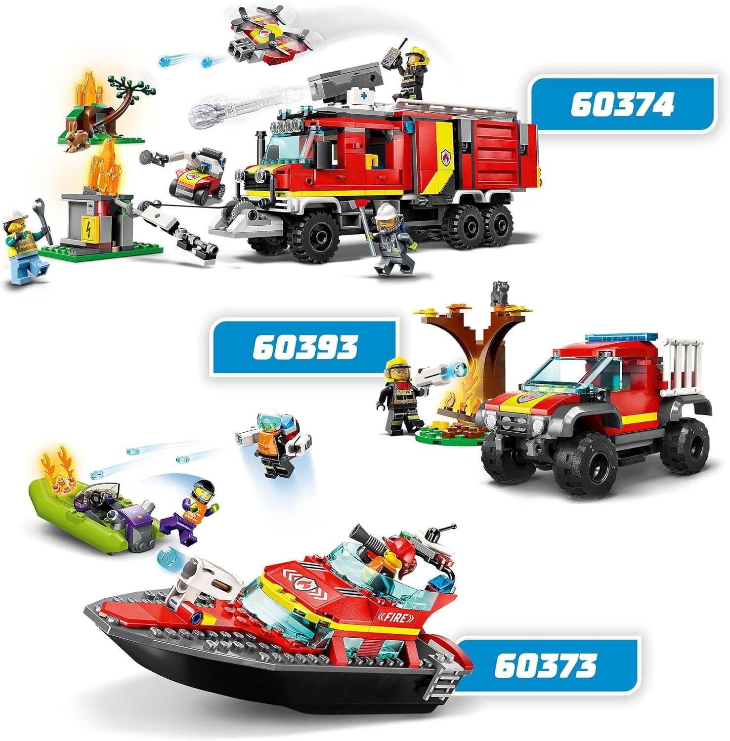 LEGO 60373 City Feuerwehrboot, Spielzeug, das im Wasser schwimmt, mit Rennboot, 3 Minifiguren und Jetpack, Feuerwehr-Boot-Spielzeug Geschenkidee für Jungen und Mädchen ab 5 Jahren