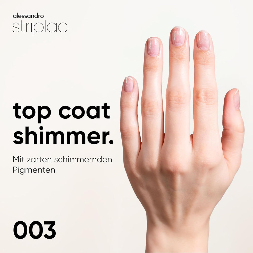 alessandro Striplac UV Top Coat Shimmer - Unghii strălucitoare, rezistente la zgârieturi, până la 15 zile - Poate fi folosit cu sau fără colorant - Tehnologie delicată de îndepărtare - Vegan - Argintiu, Transparent, 6,5 ml