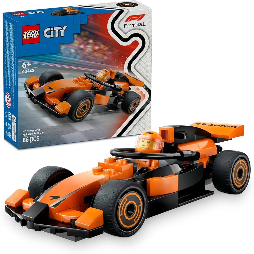 LEGO City F1 Racer cu mașină de curse Mclaren - Model de jucărie Formula 1 cu mașină de curse și minifigurină - cadou mic pentru băieți și fete de la 6 ani sau fani ai sporturilor cu motor 60442 Seturi de constructie Besuche den LEGO-Store Titlu implicit