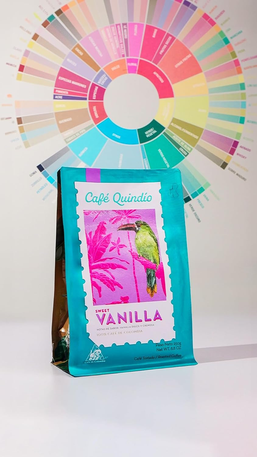 Cafe Quindio Specialty Coffee - boabe de cafea 100% Arabica, Columbia - cu note naturale de vanilie dulce (250g) - ideală pentru cafea filtrată, aparate portafilter sau presă franceză