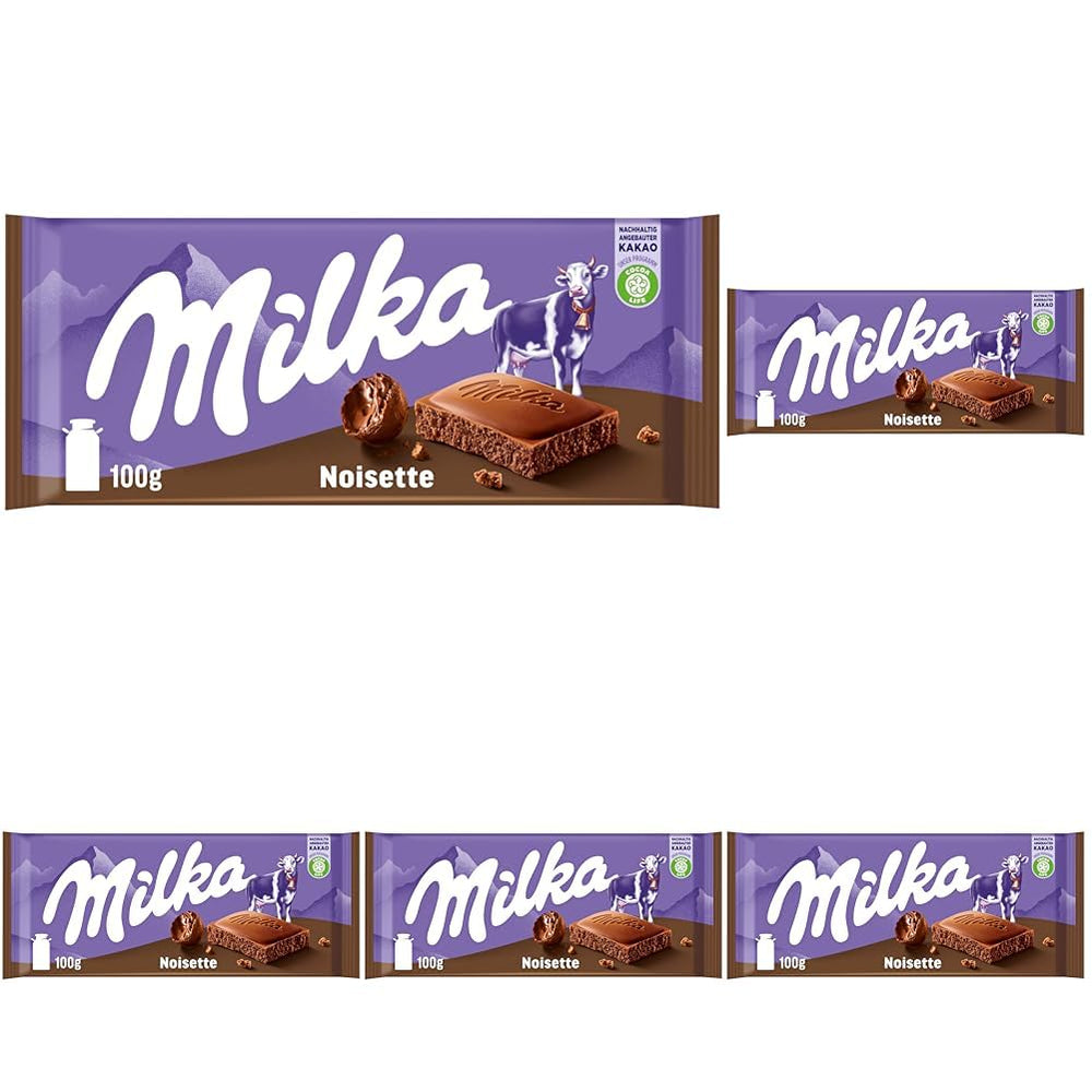 Milka Noisette – Ciocolată cu lapte alpină cu umplutură delicată și cremoasă de alune de pădure – 25 x 90g