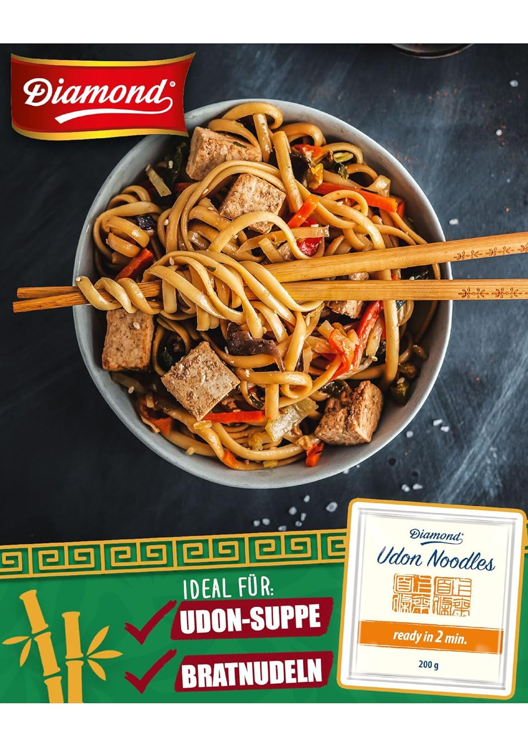 Tăiței Udon DIAMOND, preparare rapidă și ușoară, vegetarieni, vegani - 1 x 200 g