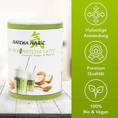 Matchamagic - Pudră de matcha latte bio din Japonia cu zahăr din floare de cocos pentru un ceai delicios