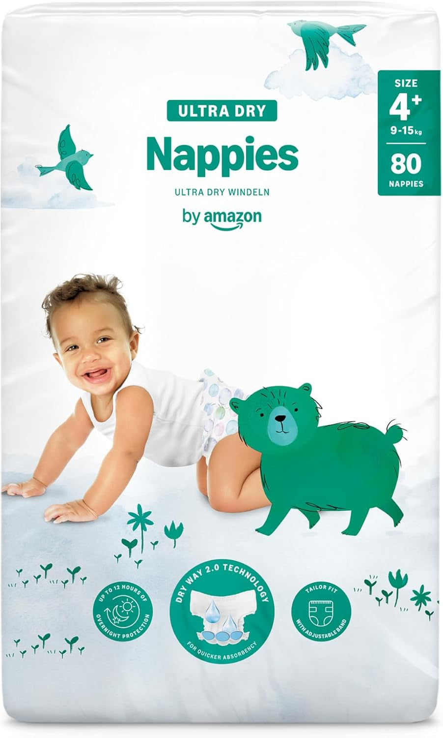 Scutece Ultra Dry de la Amazon, mărimea 1 (2-5 kg) - Cutie lunară, alb, 96 bucăți (2 pachete a câte 48) (anterior sub marca Mama Bear, produs identic)