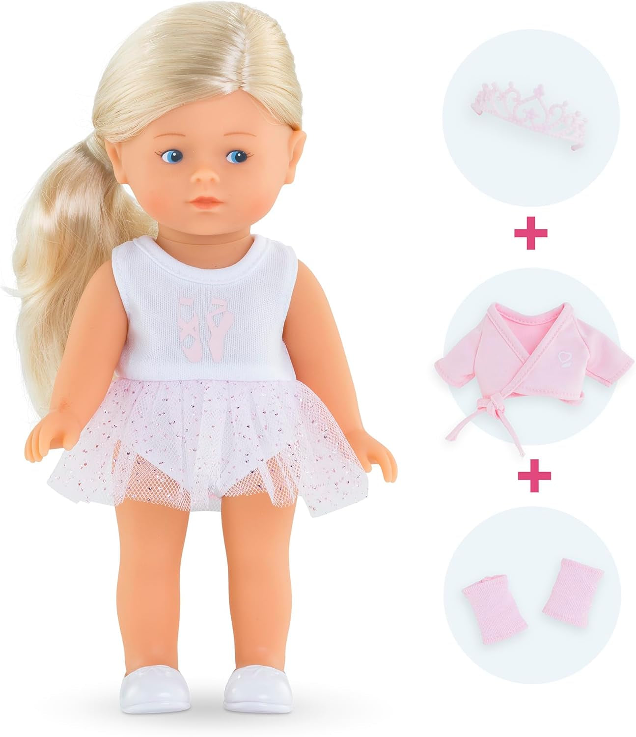 Les Trendies Mini Corolline Rosy Ballerina Set, Vollvinylpuppe mit langem Haar, extra Outfit in Geschenkbox, Vanilleduft, 20cm, ab 3 Jahren