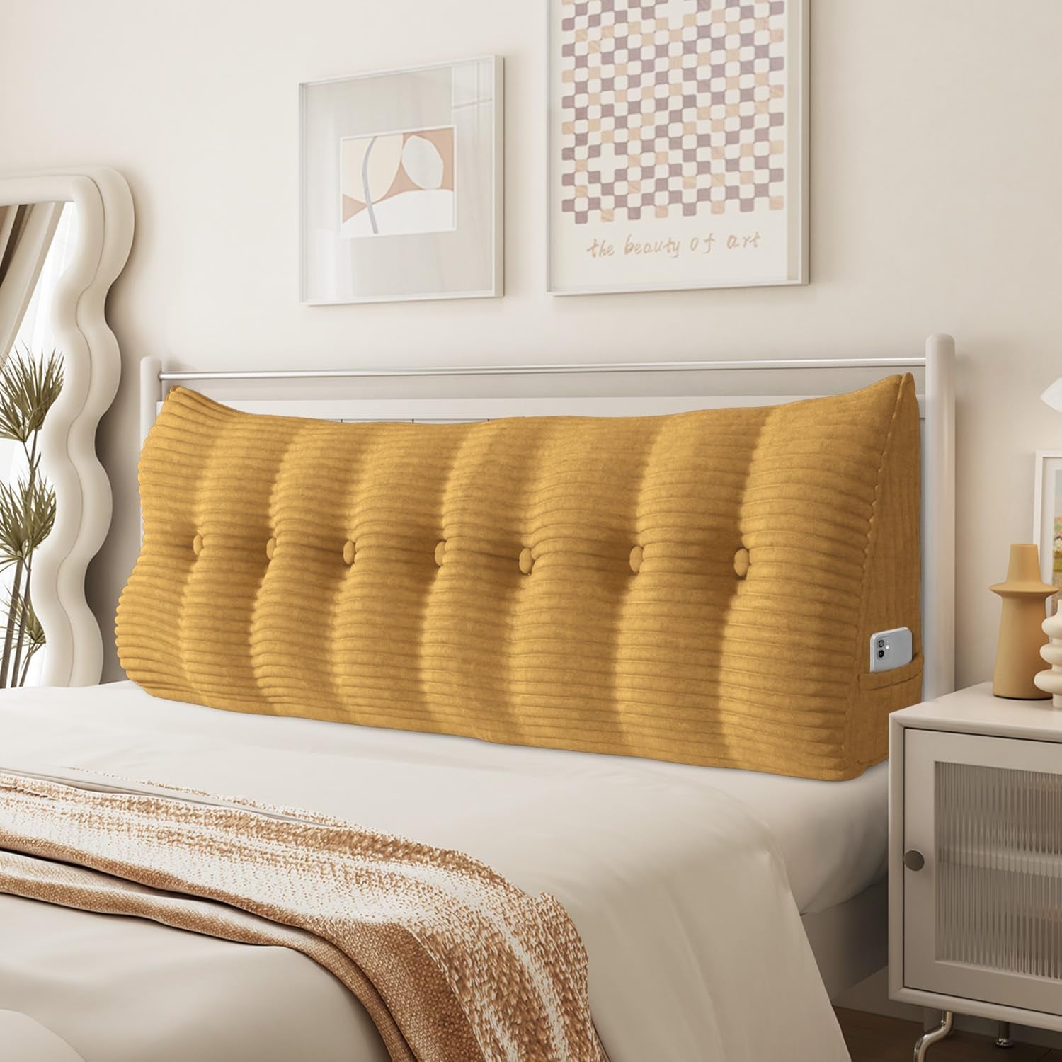 Pernă Johnear cu pană, pernă de citit pentru pat și canapea, pernă pentru spătar, pernă pentru tăblie, pernă lombară triunghiulară mare (gri, 45 cm)