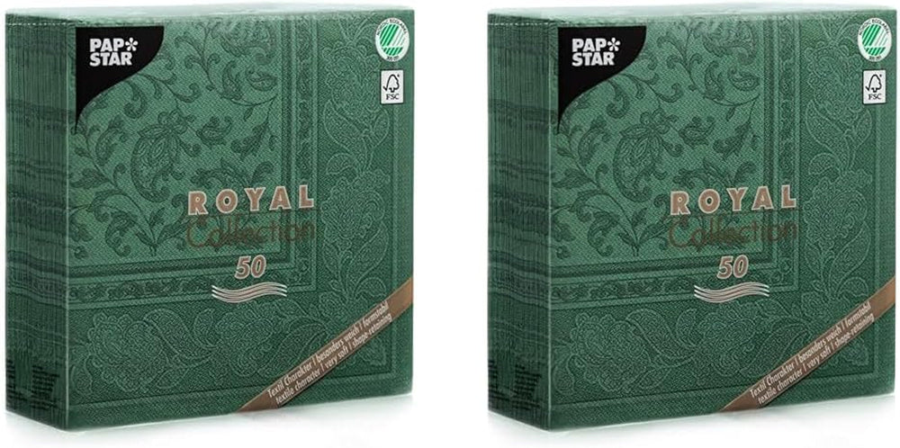 50 șervețele "Colecția ROYAL" 1/4 pliere 40 Cm X 40 Cm verde închis "Ornamente"