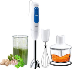 Braun Household Stabmixer MQ 3035 WH - Multiquick 3 Pürierstab Mit Edelstahl-Mixfuß, 2 Geschwindigkeiten, Spritzschutz, Spülmaschinenfest, Zerkleinerer, Schneebesen & 600Ml Mix- Und Messbecher, Weiß Bucatarie Naty Shop