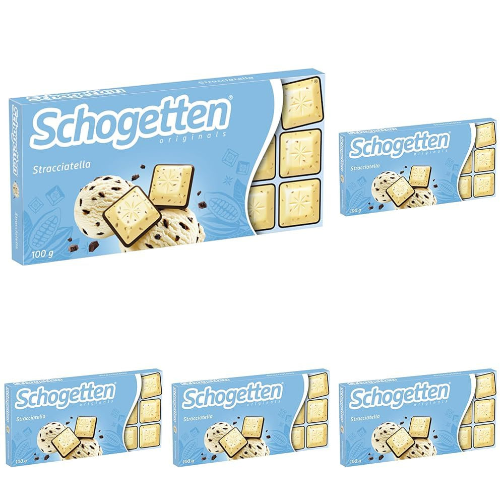 Baton de ciocolată Schogetten Stracciatella 100g, porționat individual. O încântare. Bucată cu bucată.
