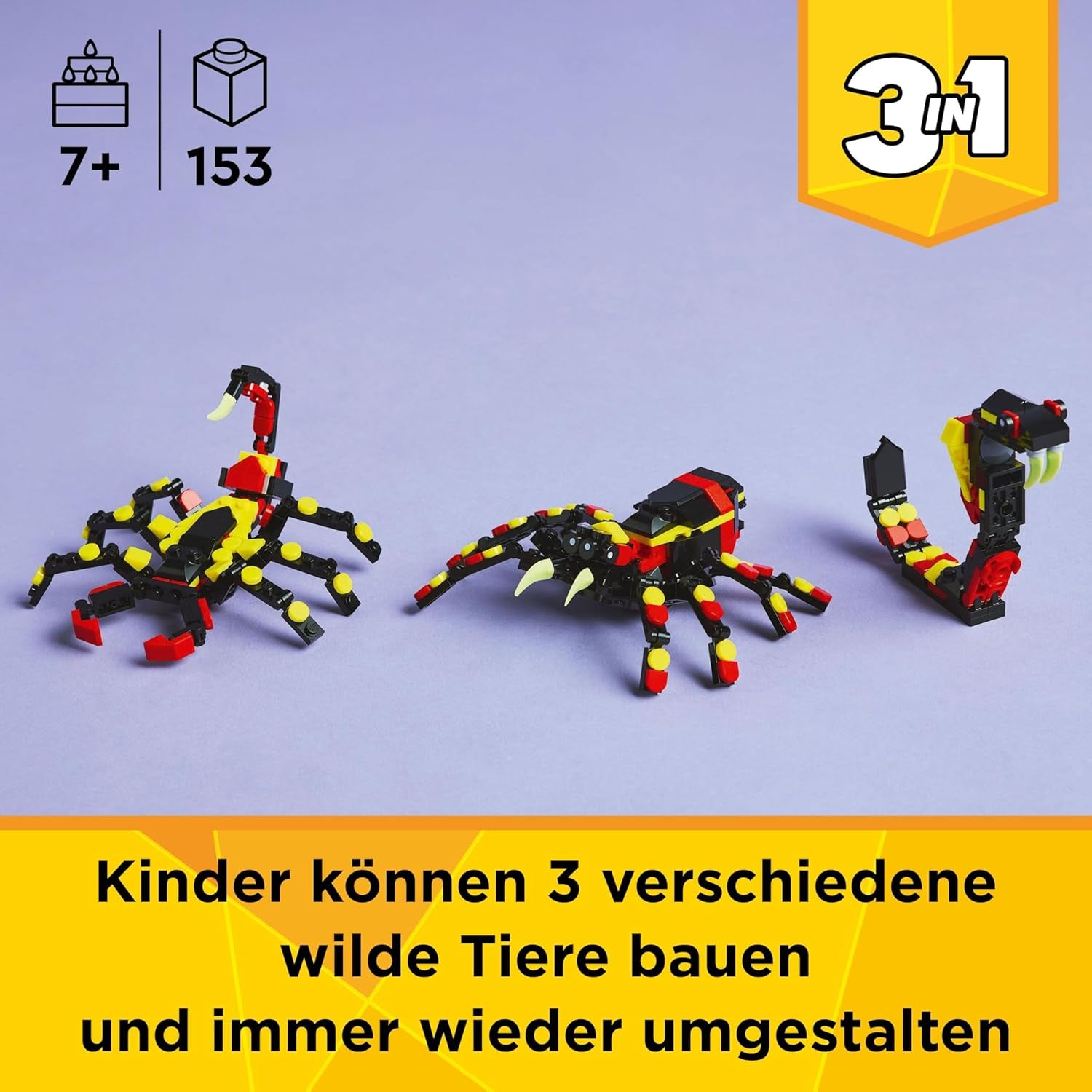 LEGO Creator 3in1 Wilde Tiere: Überraschungsspinne - Spielzeug zum Umbauen in eine Skorpion Figur oder Schlange - Bauset mit 3 Modellen - Geschenk für Jungen und Mädchen ab 7 Jahren 31159