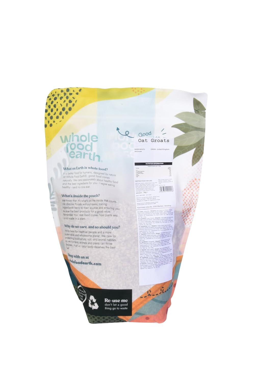 Crupe de ovăz Wholefood Earth 2 kg | Fără OMG | Natural | Bogat în fibre