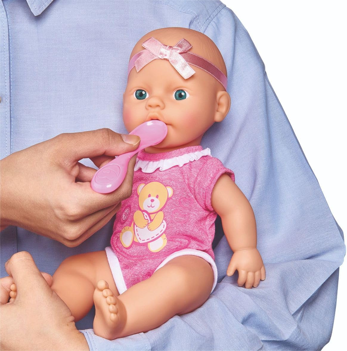 Simba 105030069 - Păpușă nou-născută, Păpușă complet din vinil cu funcție de băut și udare, cu certificat de naștere și accesorii, 4 piese, 30 cm, Păpușă bebeluș, vârste 3+