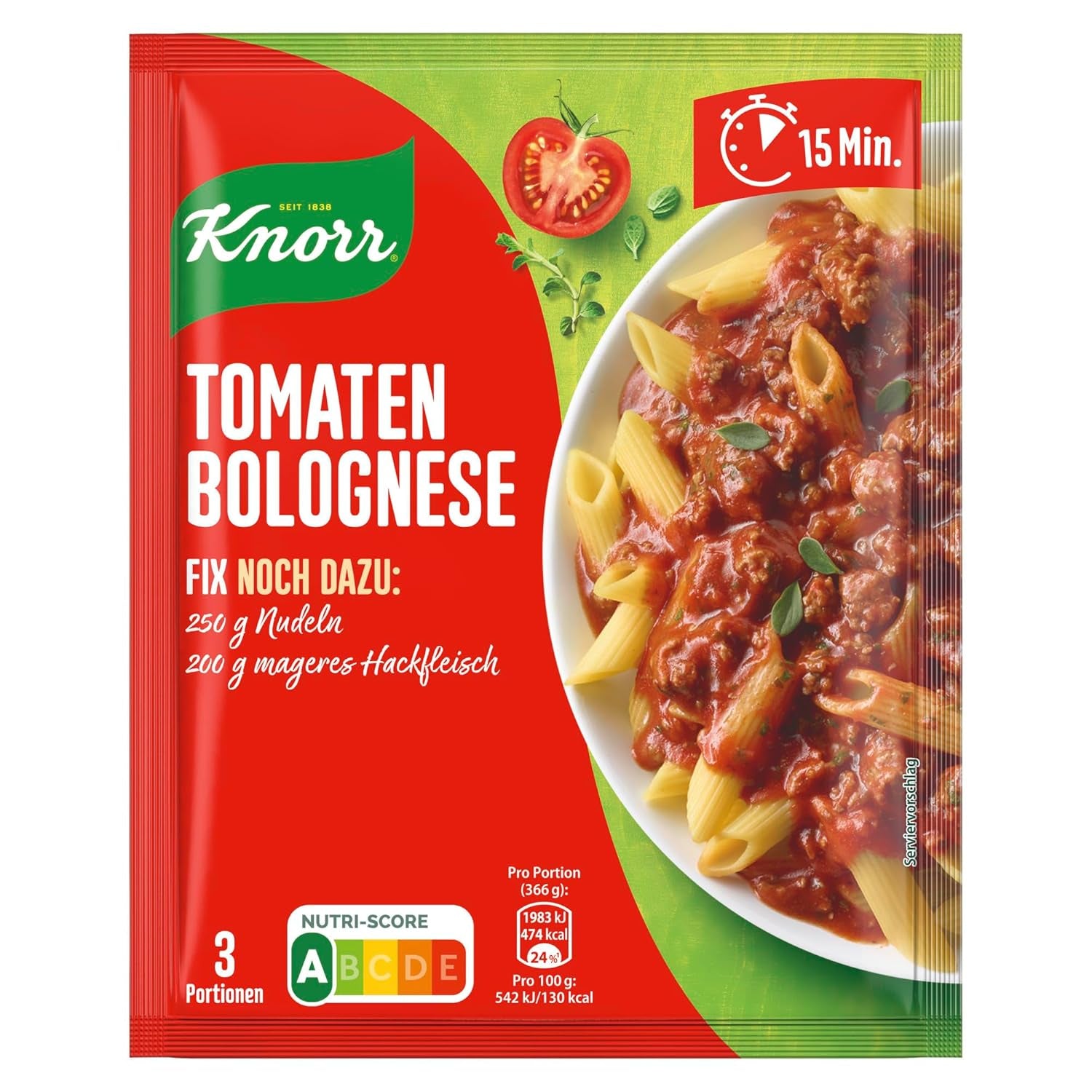 Knorr Fix Würzmischung Spaghetti Bolognese für ein leckeres Nudelgericht mit natürlichen Zutaten 40 g