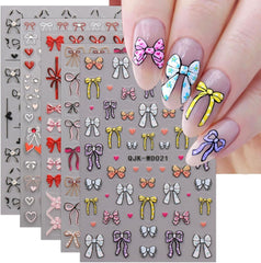 JMEOWIO Nagelsticker Bunte Herz Schleife 6 Blatt Nail Art Sticker Selbstklebend Nagelaufkleber Dekoration Nageldesign Zubehör