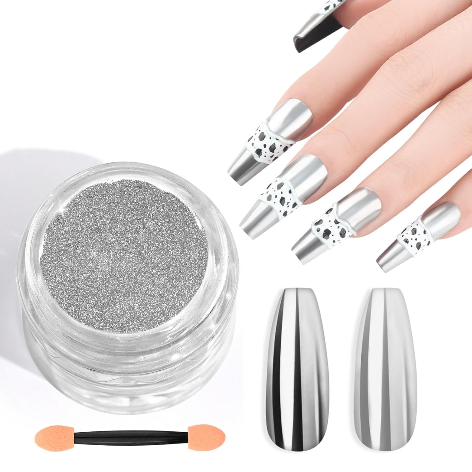 Set pudră unghii Saviland Chrome – Pudră unghii Chrome Laser roz efect oglindă Nail Art cu laser, sclipici pentru unghii manichiură pudră decorativă cu bețișoare de burete, pudră sclipici pentru unghii salon de unghii