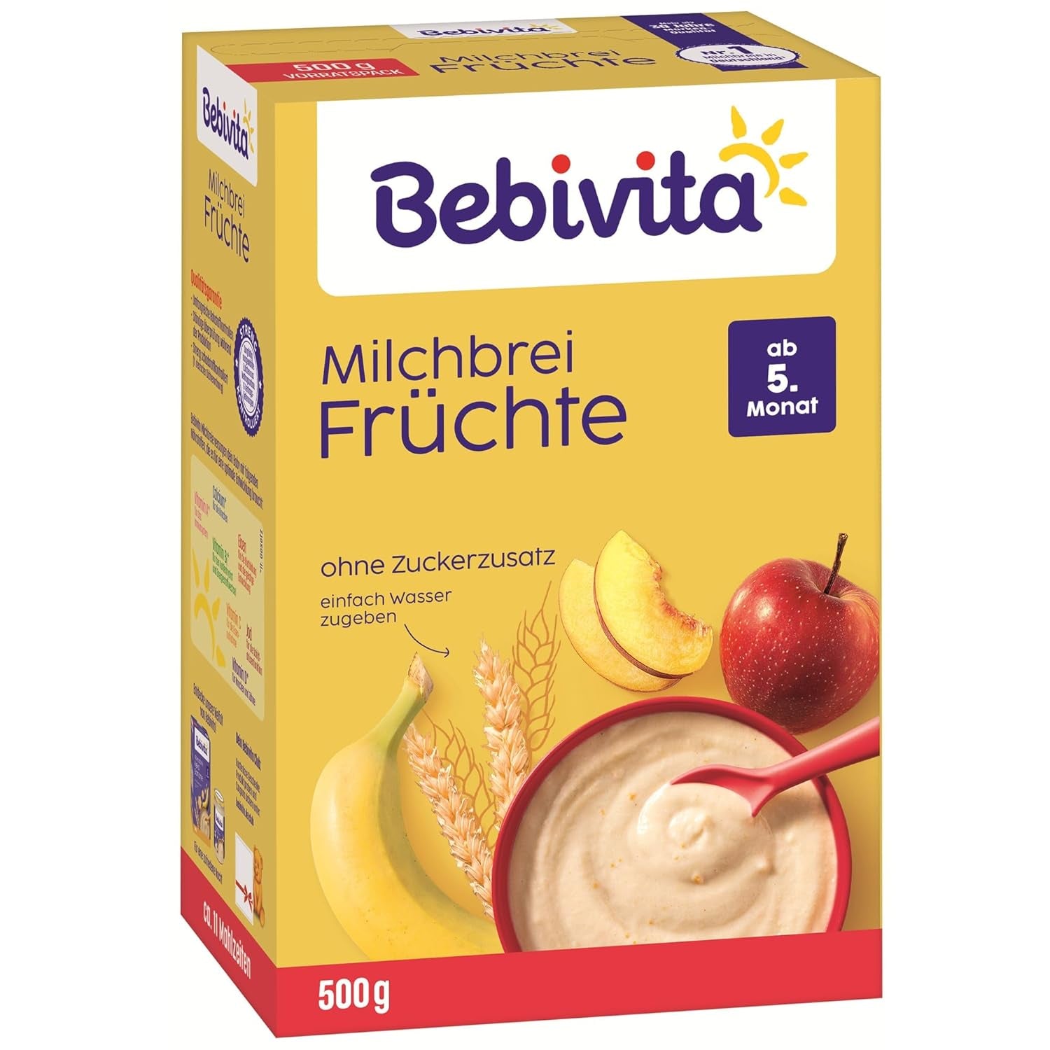 Terci de lapte cu fructe (4x500g), de la 5 luni, fără zahăr adăugat, cu minerale și vitamine valoroase, foarte sățios