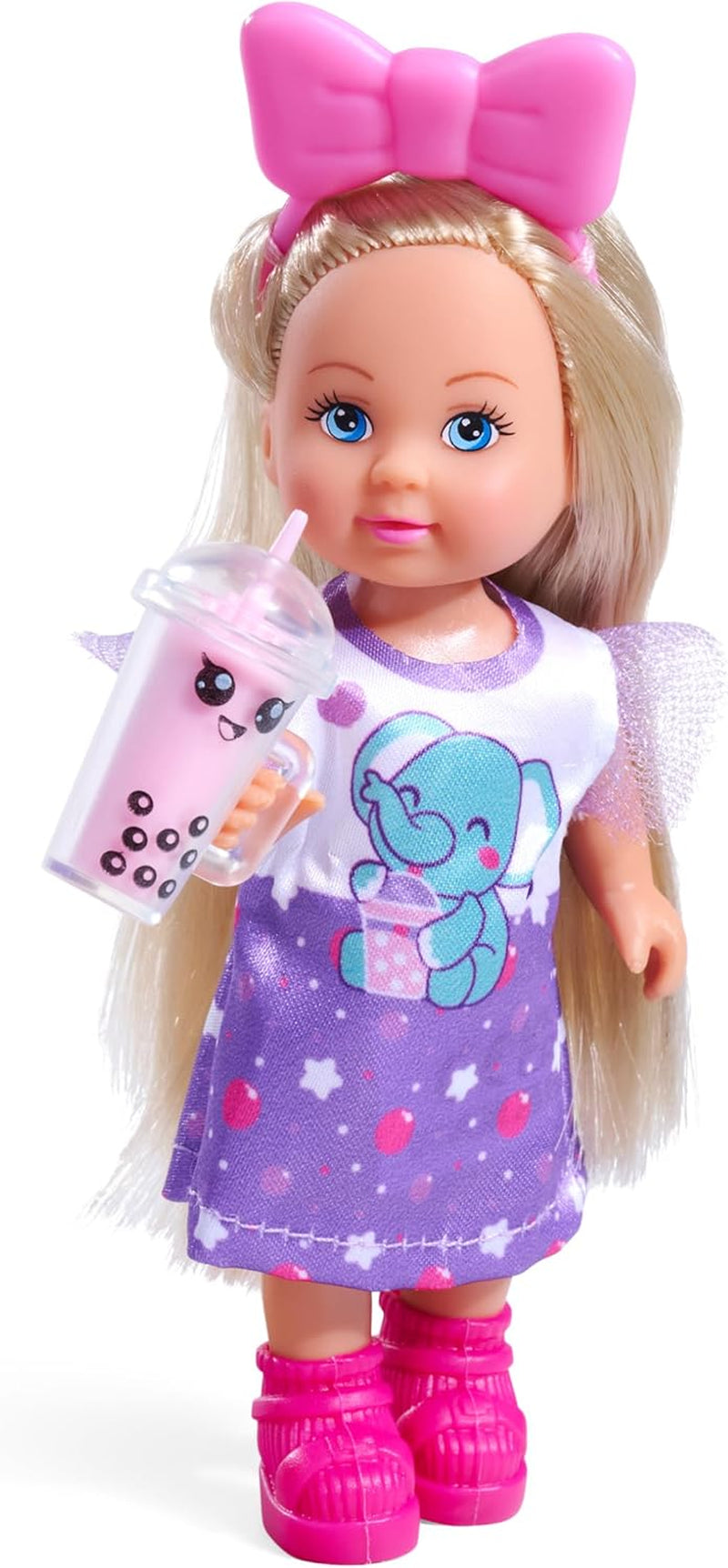 Simba Evi Love Bubble Tea – Puppe (12 cm) im süßen Bubble-Tea-Outfit mit Haarband & Becher, Mode- & Rollenspiel für Kinder ab 3 Jahren
