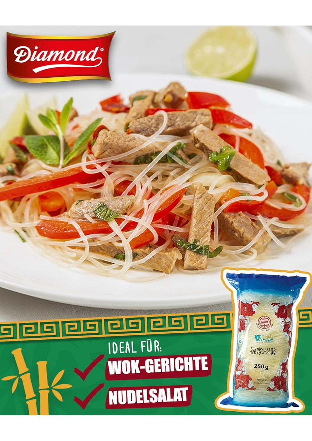 Tăiței de sticlă DIAMOND, tăiței lungi de sticlă, natural vegani și fără gluten - 1 x 250 g