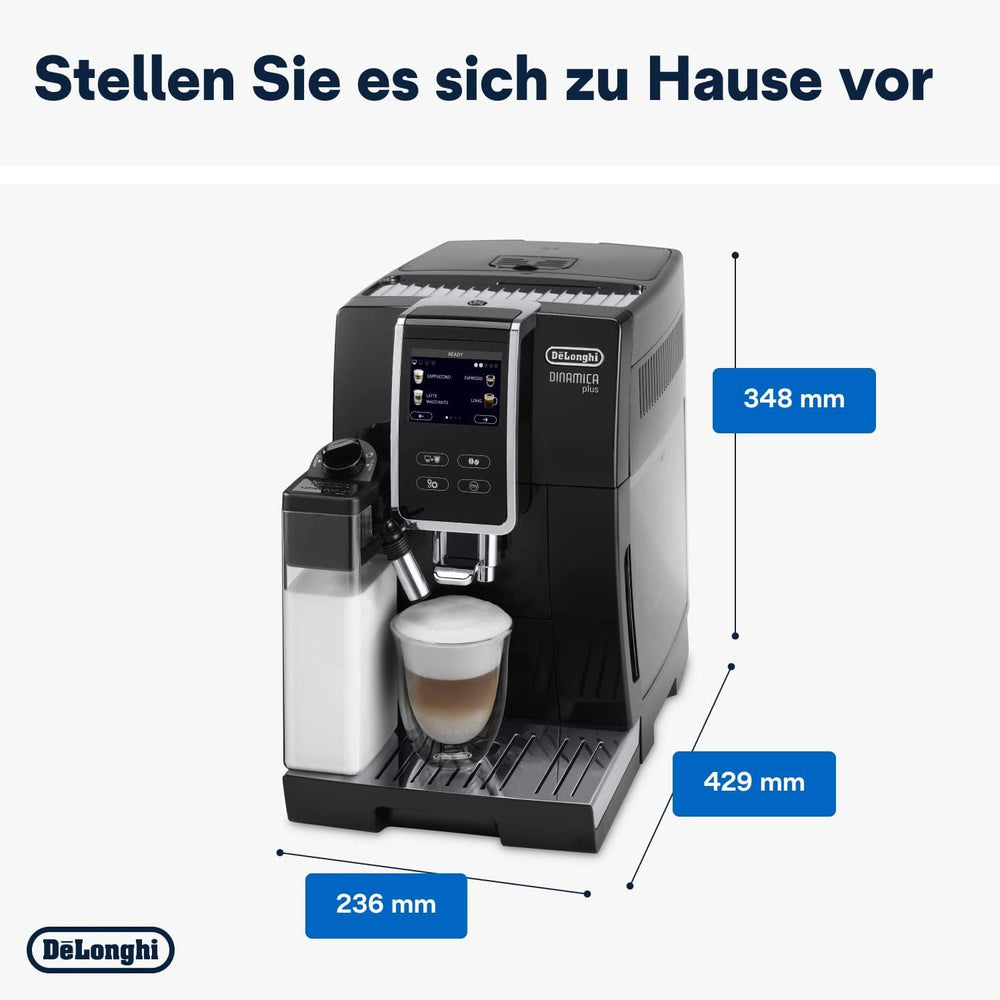 De'Longhi Dinamica Plus ECAM 370.70.B Espressor complet automat cu sistem LatteCrema Milk, Cappuccino și Espresso, ecran tactil color TFT de 3,5 inci și control prin aplicație, funcție cafetieră, negru