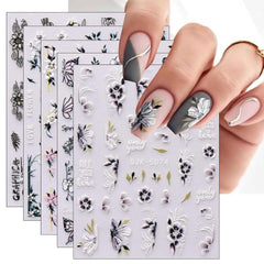JMEOWIO 6 Blatt 3D Nagelsticker Frühlings Blume Nail Art Sticker Selbstklebend Nagelaufkleber 5D Stereoskopisch Bunte Sommer Blumen Dekoration Nageldesign Zubehör