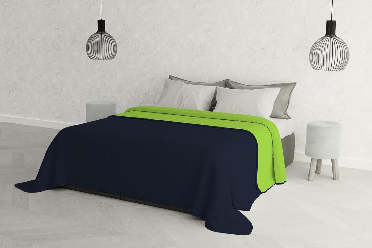 Cuvertură elegantă pentru pat dublu 260 X 270 Cm Blu Scuro/Verde Mela Paturi si Cuverturi Besuche den Italian Bed Linen-Store Blu Scuro/Verde Mela