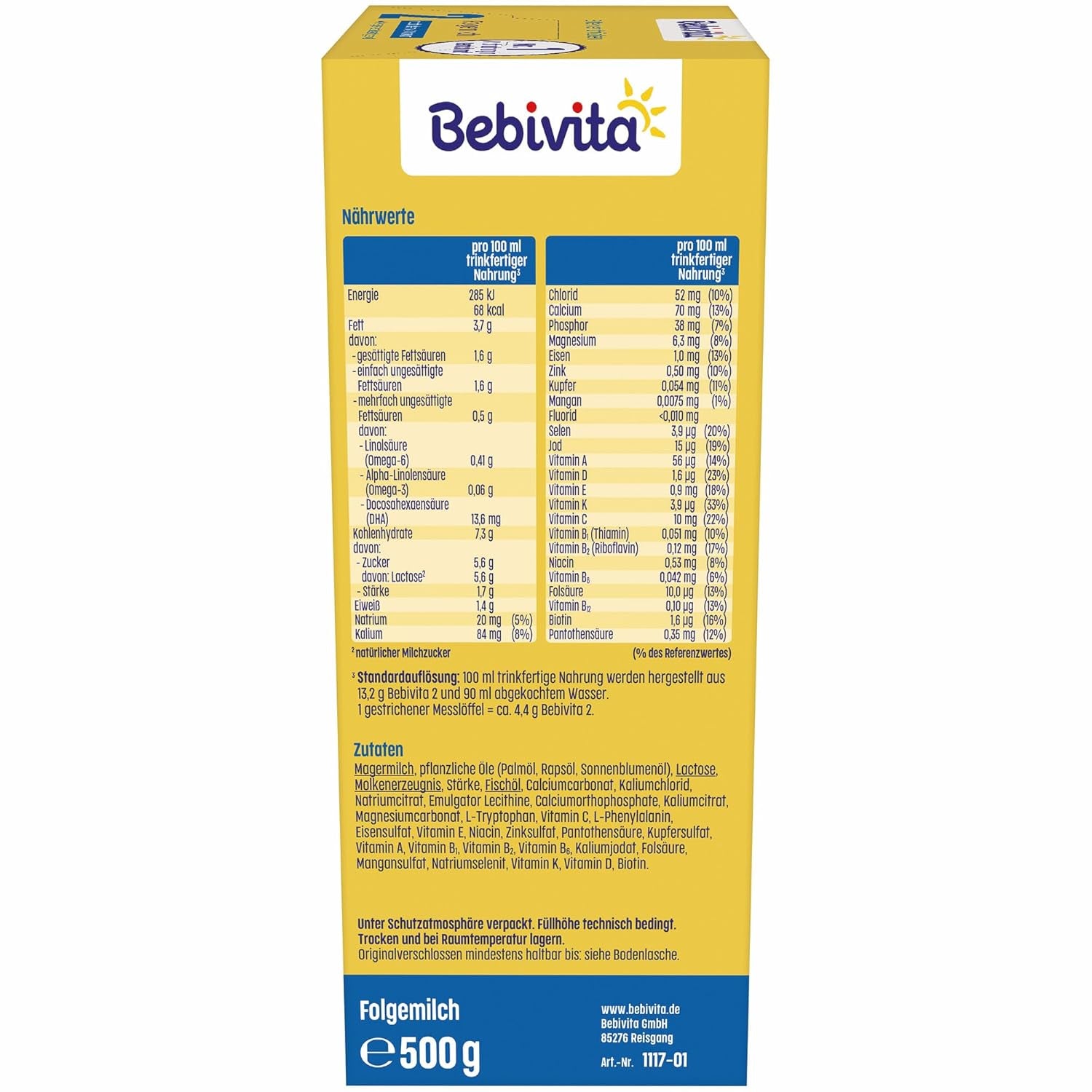 2 Folgemilch (4 x 500g), nach dem 6. Monat, mit Vitamin C und D, Omega-3 (DHA), altersgerecht sättigend