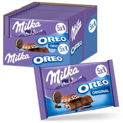 Batoane Milka & OREO – Ciocolată cu lapte alpină cu bucăți crocante de biscuiți OREO în cremă de lapte – 13 x 185g