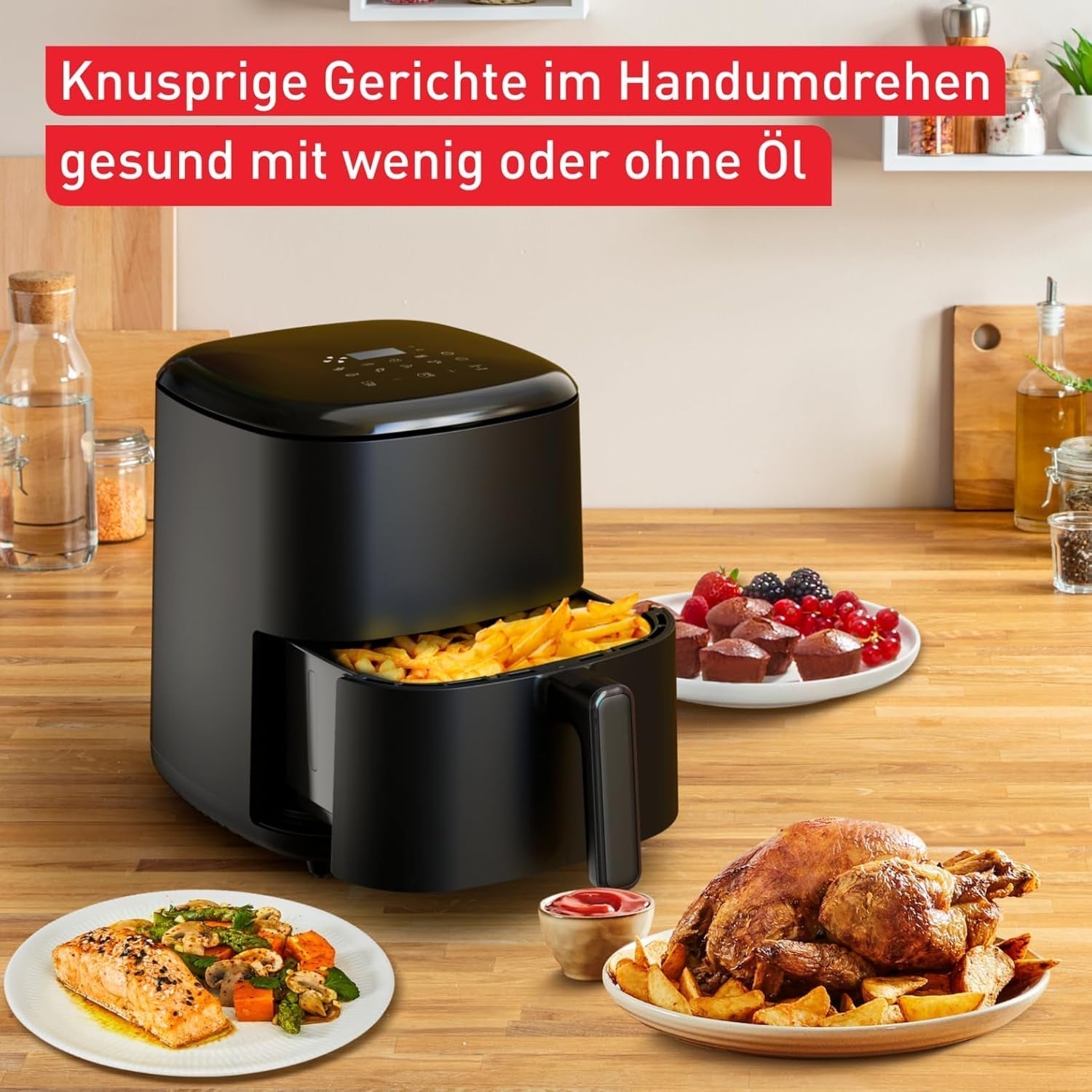 Tefal Easy Fry Max EY2458, 5 litri, Hot Air Fryer, 10 programe automate de gătit, ecran tactil digital Electrocasnice Naty Shop