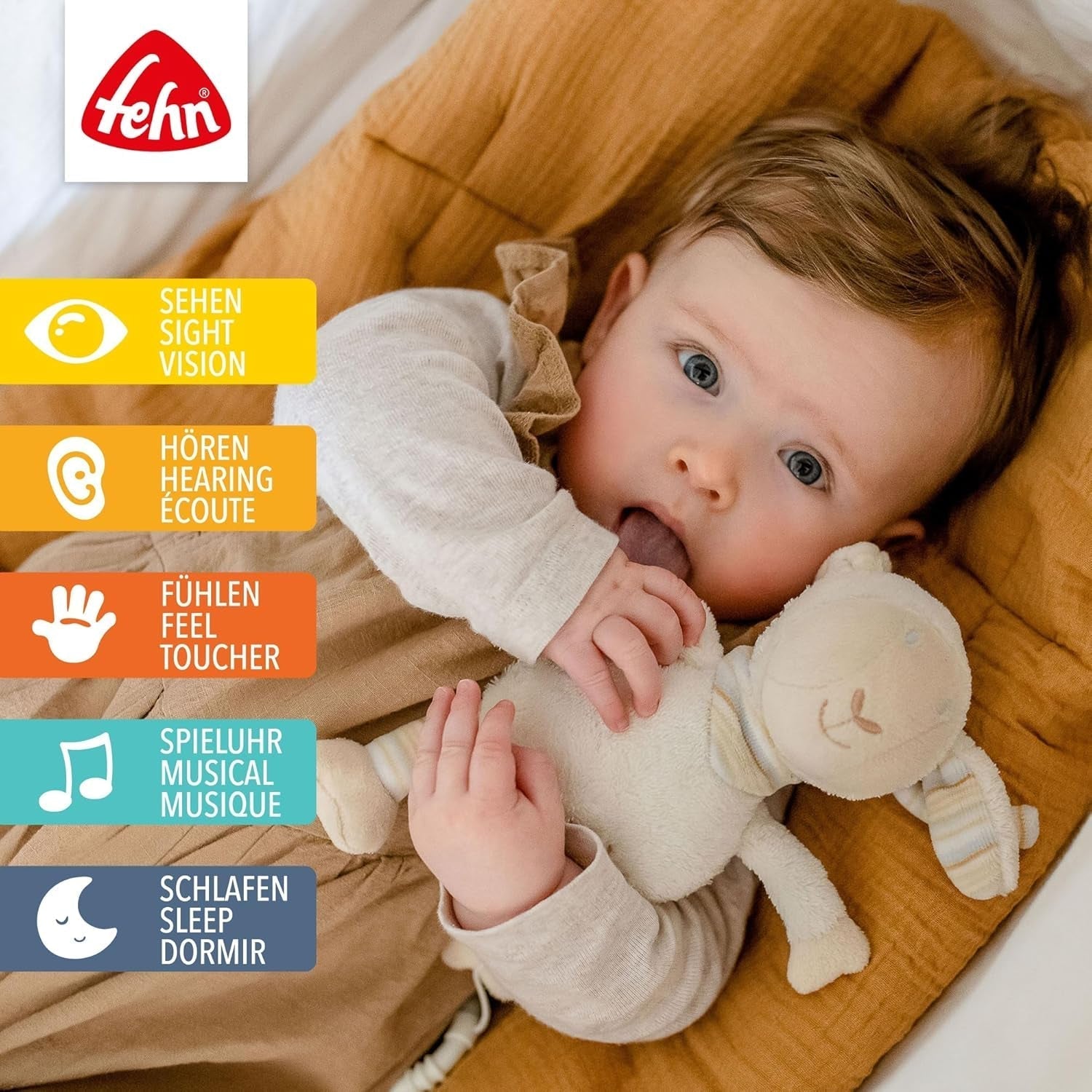 Fehn music box baby sleep aid sheep - jucărie de pluș cu atașament - melodie de ajutor pentru somn "Brahms lullaby" - jucărie pentru copii pentru deplasare și acasă - jucării muzicale pentru bebeluși și copii Jucarii Bebe Naty Shop