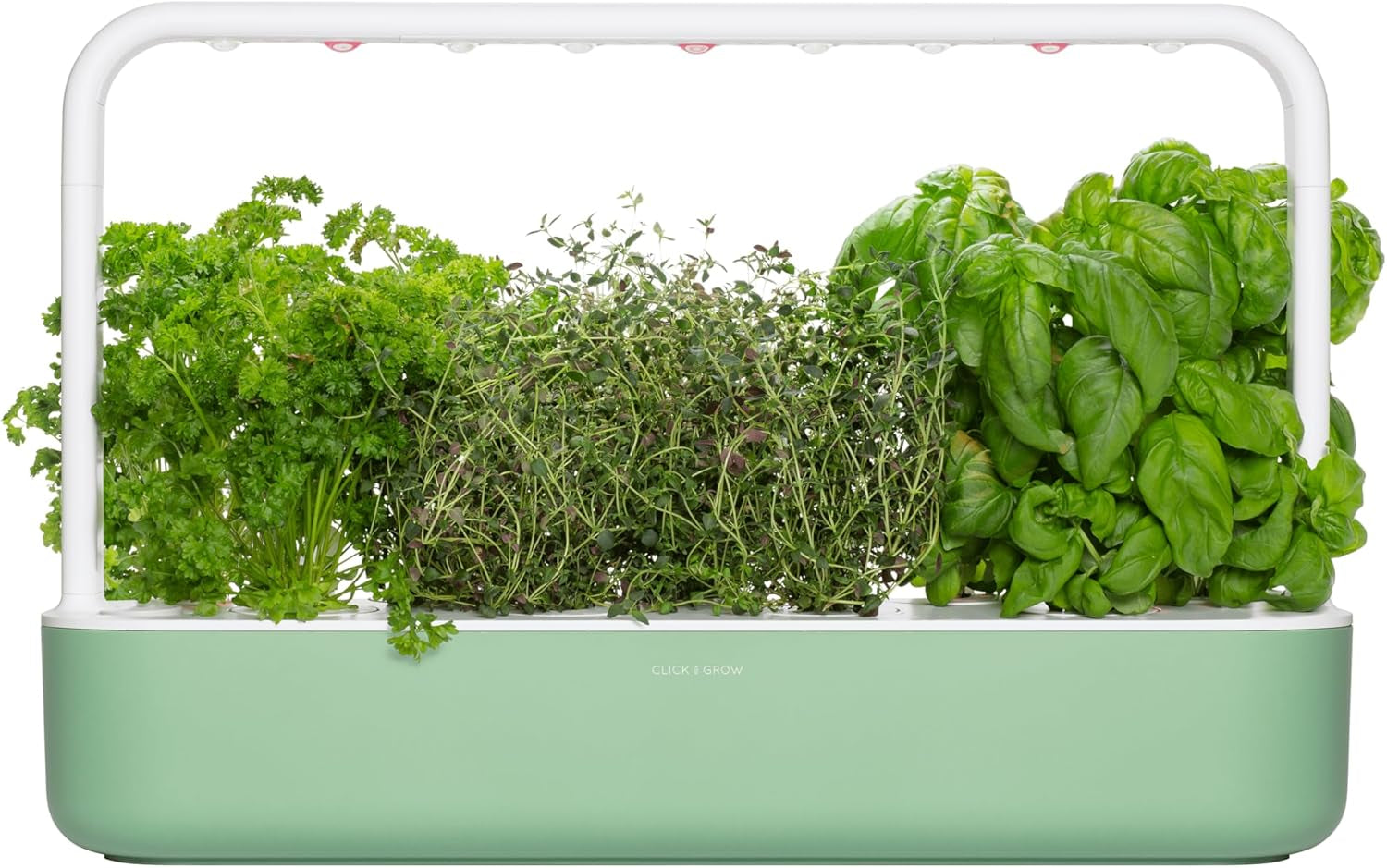 Grădină interioară Click and Grow, mai ușoară decât un sistem de creștere hidroponic, Grădină inteligentă cu LED, grădină de plante aromatice, seră interioară cu 9 capsule de plante incluse (alb)