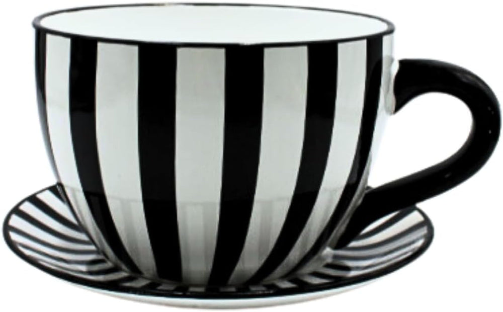 Ghiveci de flori Dekohelden24, jardinieră, ghiveci pentru plante, recipient pentru plante, ghiveci de flori. Ghiveci ceramic în formă de cupă cu mâner, design: lavandă, L/l/Î 25 x 23 x 14 cm.